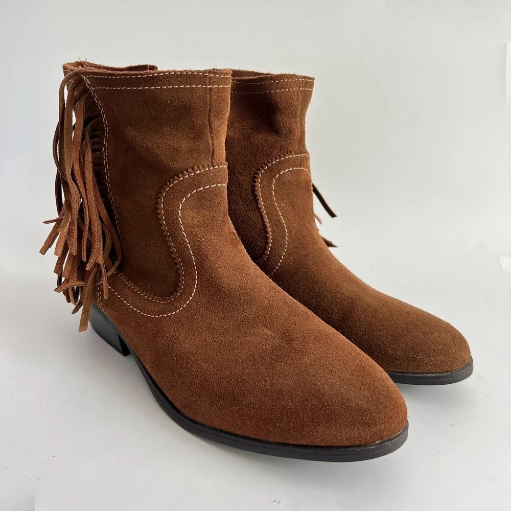 Sam Edelman Suede Brown Fringe Bootie 5